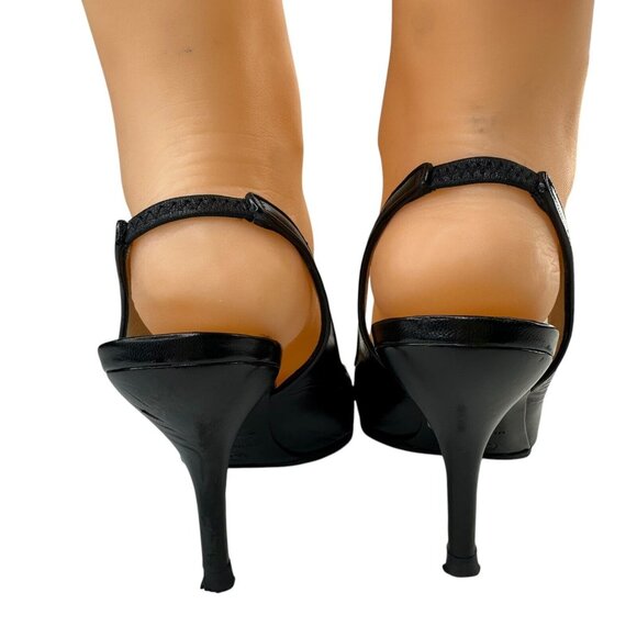 Chanel Shoes Slingback Heel Pumps Size 36/5.5 Black Leather Slip-On Pointed Toe - Picture 5 of 16